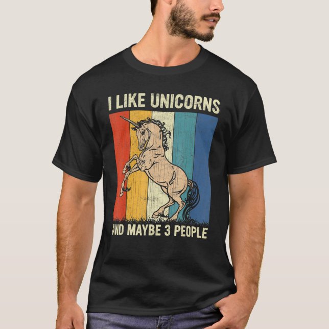 T-shirt J'Aime Les Unicornes Et Peut-Être 3 Personnes Retr (Devant)