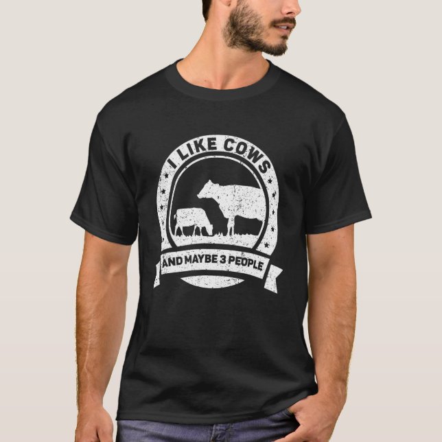 T-shirt J'Aime Les Vaches Et Peut-Être 3 Personnes Agricol (Devant)