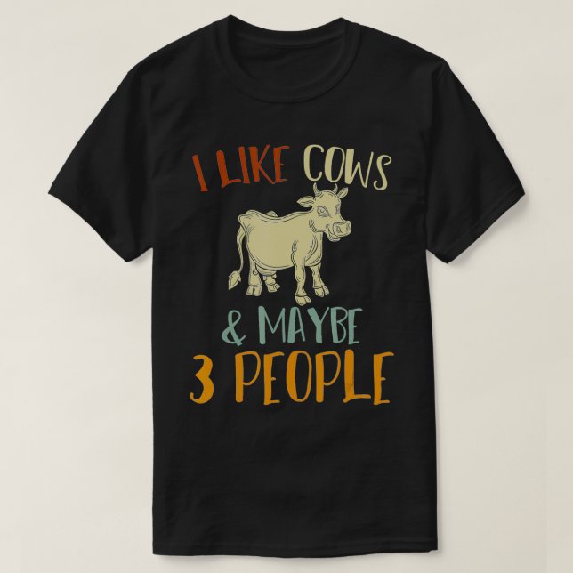 T-shirt J'aime les vaches et peut-être 3 personnes drôle f (Design devant)