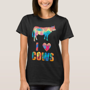 T-shirt J'aime les vaches motif fleurs colorées coeur vach