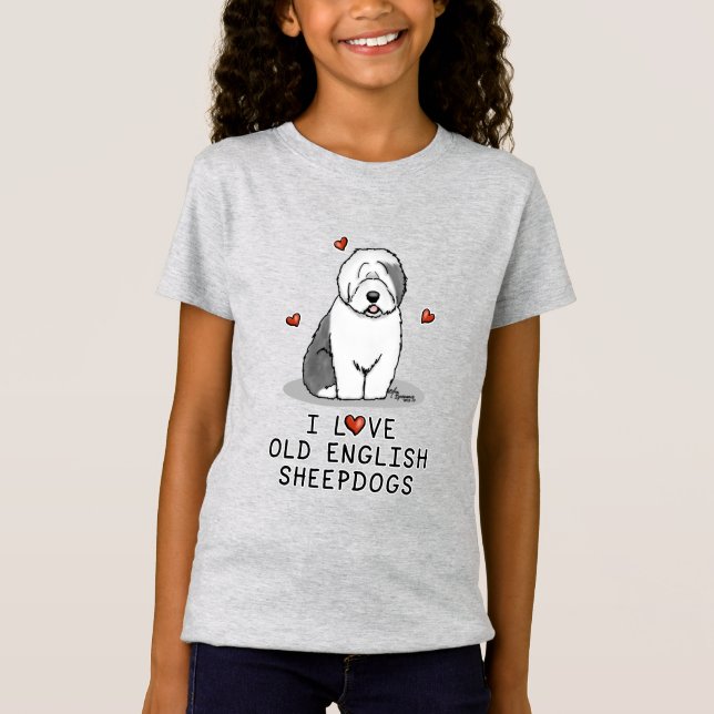 T-Shirt J'aime les vieux bergers anglais (Grey 1) mignonne (Devant)