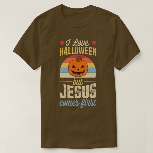 T-shirt J'Aime L'Halloween Mais Jésus Arrive Premier Drôle (Design devant)