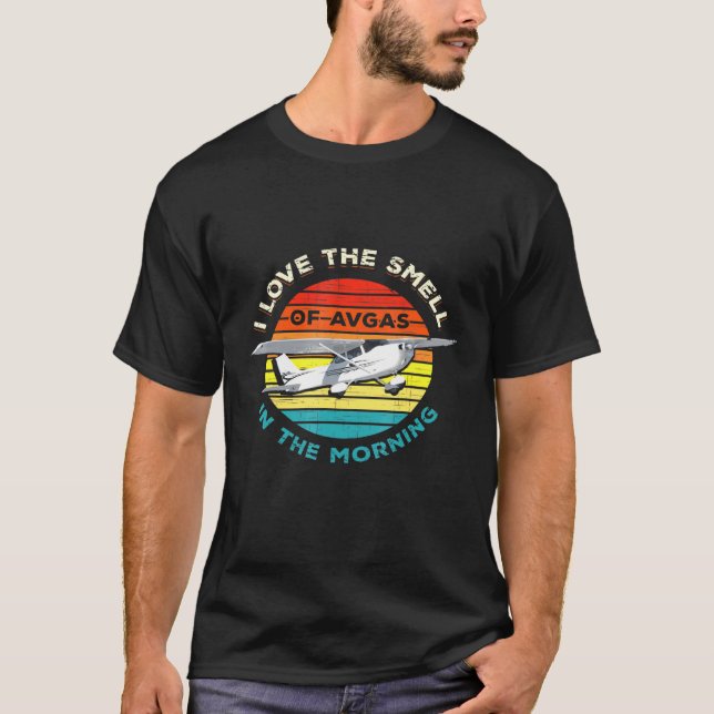 T-shirt J'Aime L'Odeur D'Avgas Dans Le Matin Retro Vin (Devant)