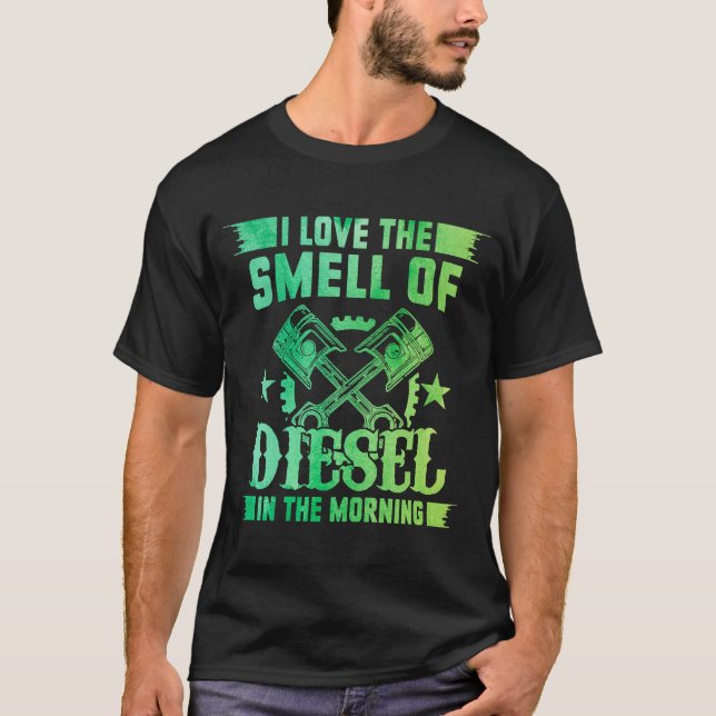 T-shirt J'Aime L'Odeur Du Diesel Dans La Voiture Matin Mec (Devant)
