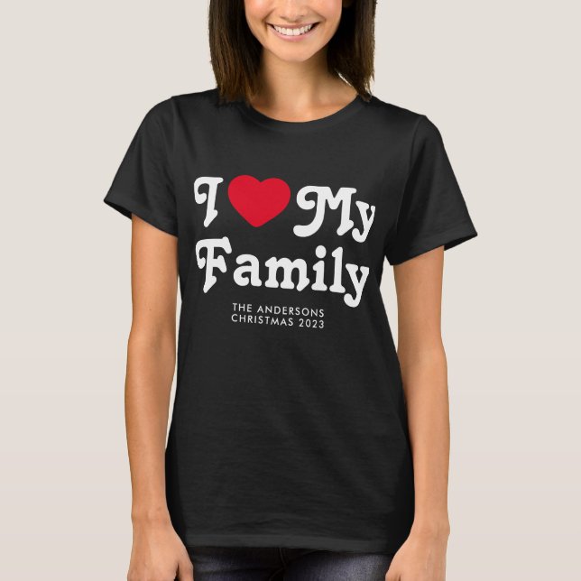 T-shirt J'aime ma famille Rétro Noël assorti (Devant)