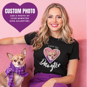 T-shirt J'aime ma fille Dog Dawgter Photo personnalisée Ch