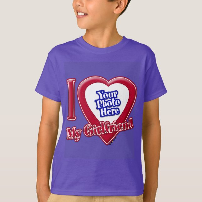 T-shirt J'Aime Ma Fille Photo Coeur Rouge Violet (Devant)