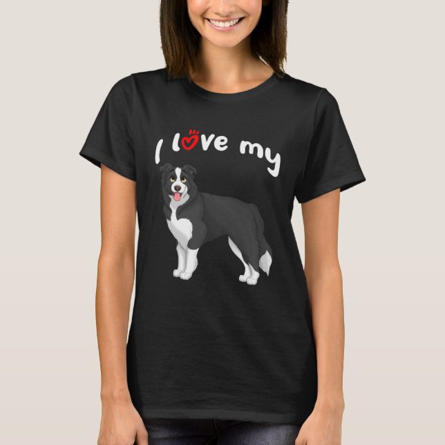 T-shirt J'Aime Ma Frontière Collie Chien (Devant)
