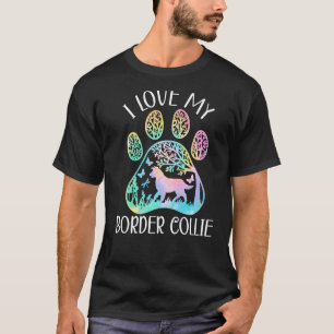 T-shirt J'Aime Ma Frontière Collie Chien Chien Chien Paw A