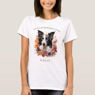 T-shirt J'Aime Ma Frontière Collie Portrait Floral Chien
