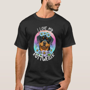 T-shirt J'aime ma maman de rottweiler fleurs chiots floral