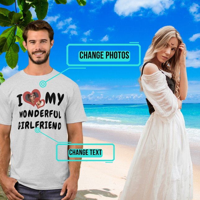 T-shirt J'Aime Ma Merveilleuse Petite Amie Double Coeur (Please enjoy our tee.)