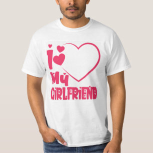 T-shirt J'Aime Ma Petite Amie Coeur Rouge Personnalisé