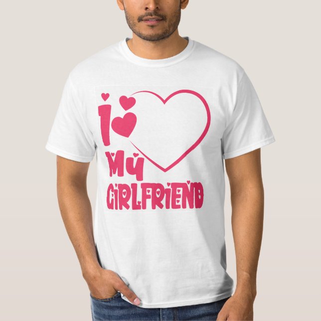 T-shirt J'Aime Ma Petite Amie Coeur Rouge Personnalisé (Devant)