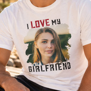 T-shirt J'aime ma petite amie Grunge Photo personnalisée