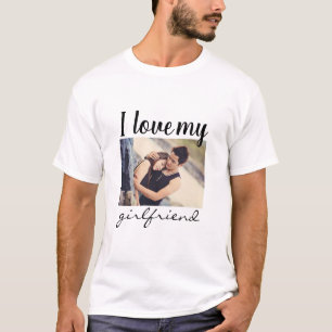 T-shirt J'aime ma petite amie photo personnalisée blanc  