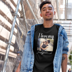 T-shirt J'aime ma petite amie photo personnalisée noir