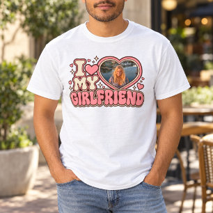 T-shirt J'aime ma petite amie Photo personnalisée Rétro Cœ