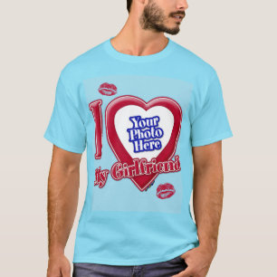 T-shirt J'aime ma petite amie Photo Rouge Cœur Baiser Bleu