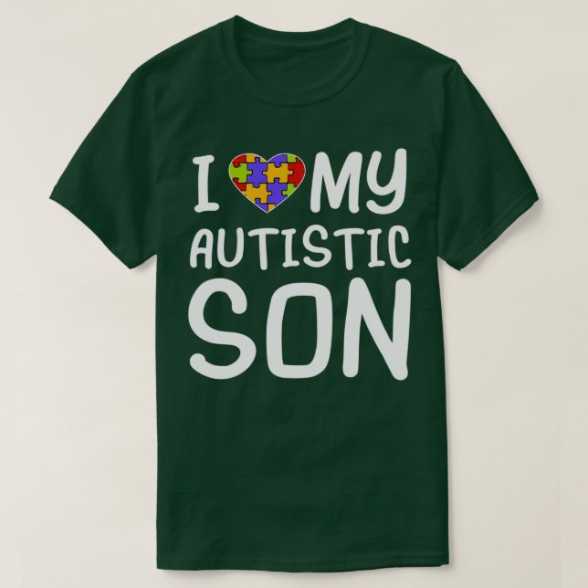 T-shirt J'Aime Ma Sensibilisation sur l'autisme Fils Autis (Design devant)
