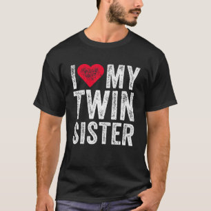 T-shirt J'Aime Ma Soeur Twin Coeur Rouge Drôle Distressé R