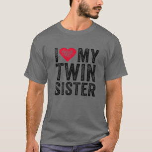 T-shirt J'Aime Ma Soeur Twin Coeur Rouge Drôle Distressé R