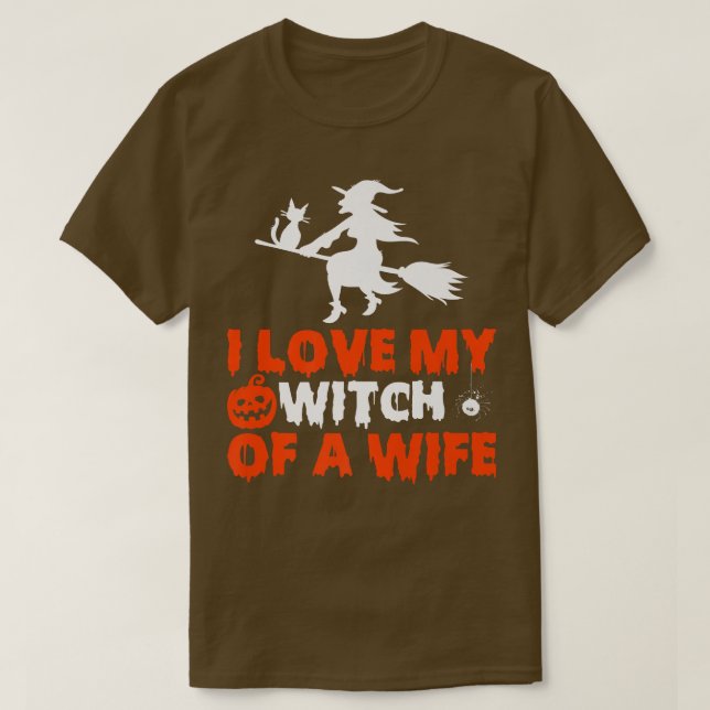 T-shirt J'Aime Ma Sorcière D'Une Femme Couples D'Halloween (Design devant)