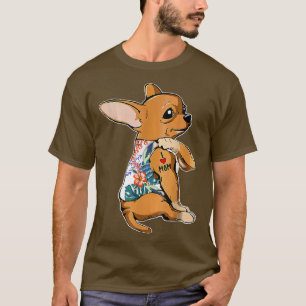 T-shirt J'aime Maman Tatouage Chihuahua Chien fleurs Fête 