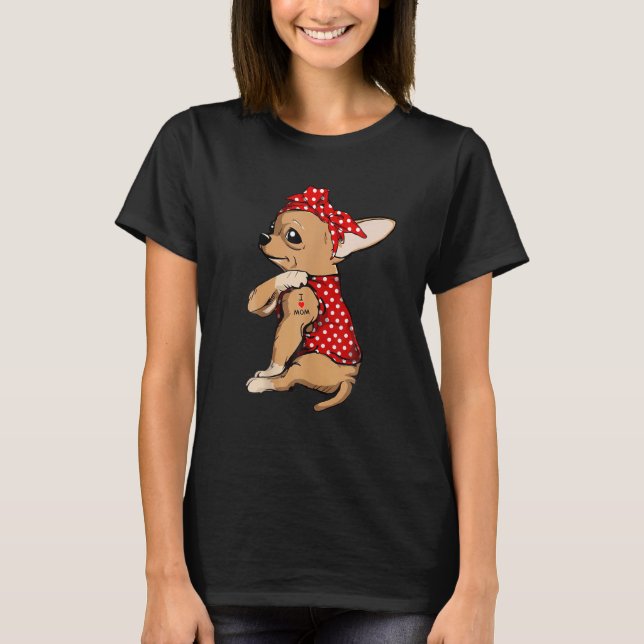 T-shirt J'Aime Maman Tatouage Drôle Chihuahua Chien Portan (Devant)