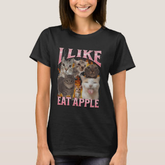 T-shirt J'Aime Manger Apple Funny Chat Mème Bootleg Graphi