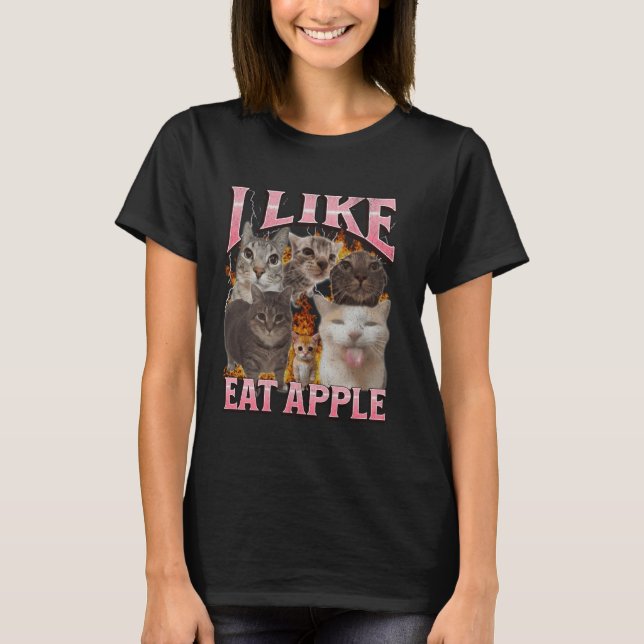 T-shirt J'Aime Manger Apple Funny Chat Mème Bootleg Graphi (Devant)