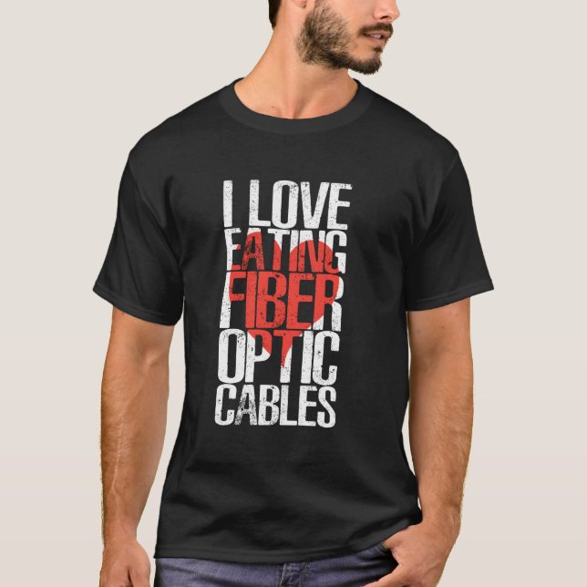 T-shirt J'Aime Manger Fibre Optique Câbles Humour (Devant)