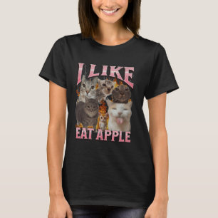 T-shirt J'aime Manger Pomme Chat Drôle Mème Contrefaçon Gr
