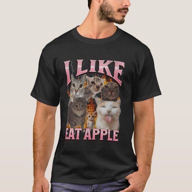T-shirt J'aime Manger Pomme Chat Drôle Mème Contrefaçon Gr (Devant)