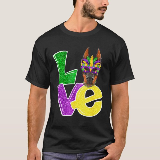 T-shirt J'Aime Mardi Gras Costume Doberman Chien Chien Chi (Devant)