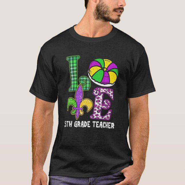 T-shirt J'Aime Mardi Gras Enseignant De 5E Année Leopard P (Devant)