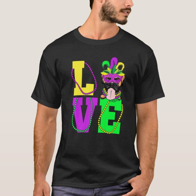 T-shirt J'Aime Mardi Gras Funny Boxer Masque de chien (Devant)