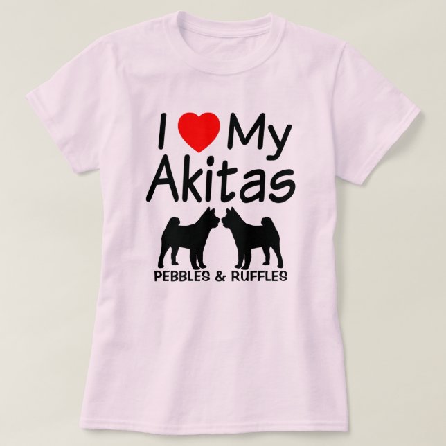 T-shirt J'Aime Mes DEUX Chiens Akita (Design devant)