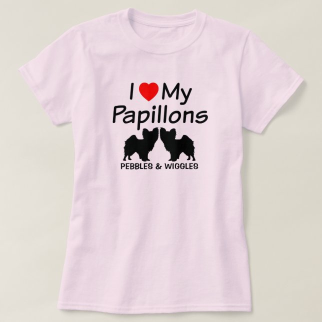 T-shirt J'Aime Mes Deux Chiens Papillon Chemise (Design devant)