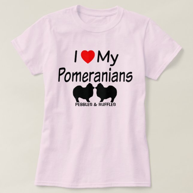 T-shirt J'Aime Mes DEUX Chiens Poméraniens (Design devant)