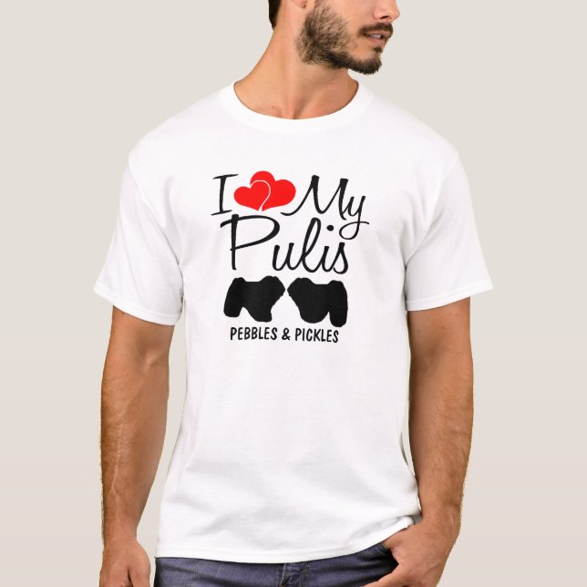 T-shirt J'Aime Mes Deux Chiens Puli (Devant)