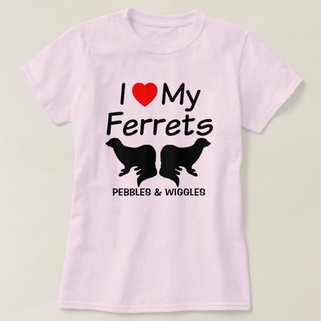 T-shirt J'Aime Mes DEUX Ferrets (Design devant)
