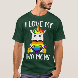 T-shirt J'Aime Mes Deux Moms Mignonnes LGBT Gay Ally Unico