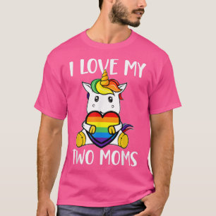 T-shirt J'Aime Mes Deux Moms Mignonnes LGBT Gay Ally Unico