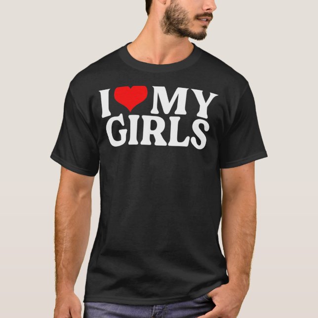 T-shirt J'Aime Mes Filles, Je Coeur Rouge Mes Filles (Devant)