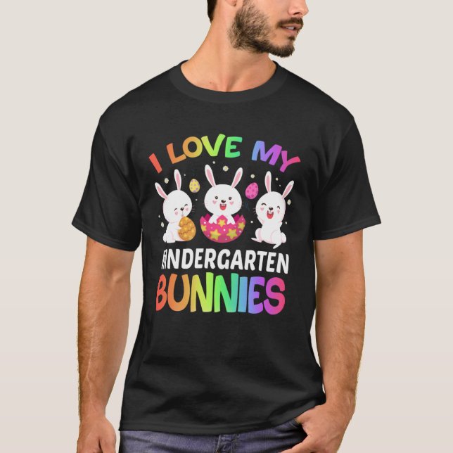 T-shirt J'Aime Mes Gardergarten Bunnies Étudiants Heureux  (Devant)