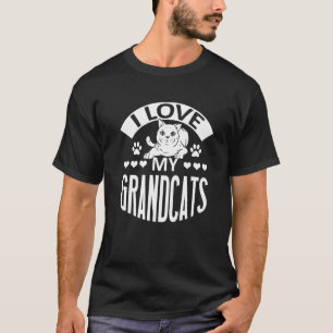 T-shirt J'Aime Mes Grandcats  Chat  Grand-papa Grand-mère 