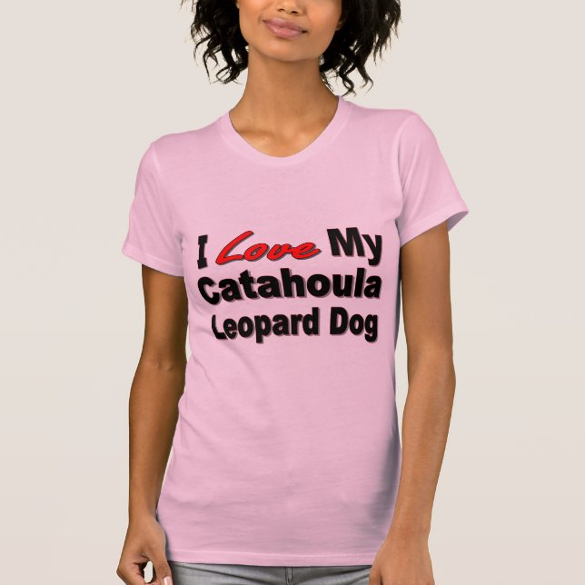 T-shirt J'aime mes marchandises de chien de léopard de (Devant)
