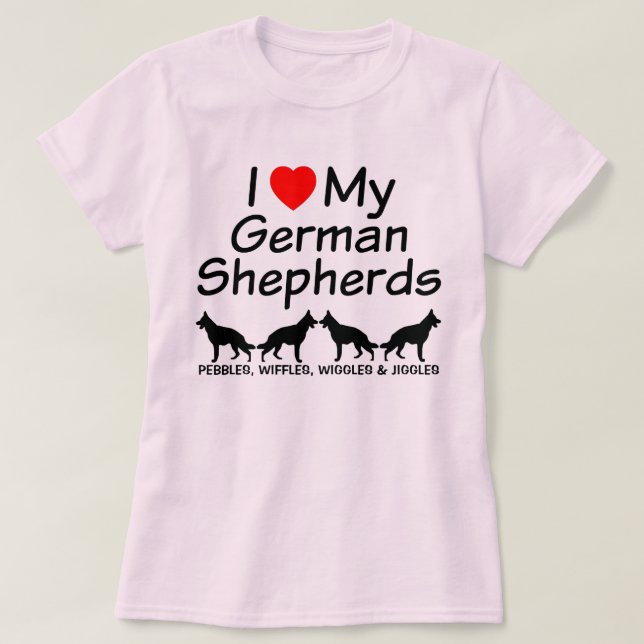 T-shirt J'Aime Mes QUATRE Bergers Allemands (Design devant)