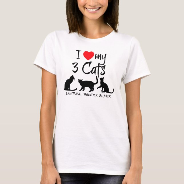 T-shirt J'aime mes trois chats (Devant)